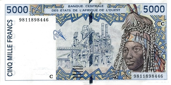 P313Cg Burkina Faso W.A.S. C 5000 Francs Year 1998